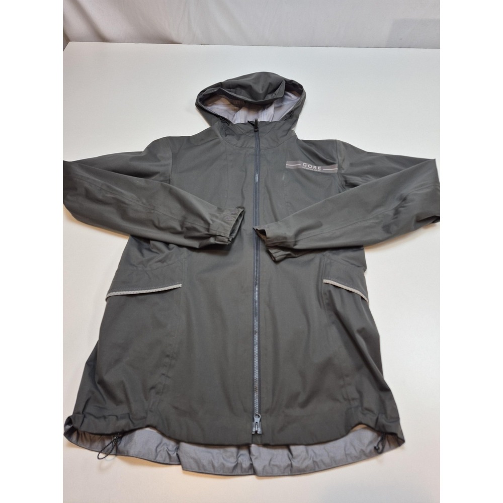 GORE Running Wear Jacket Womens Large Gray GORE-TEX Hooded Windbreaker Running